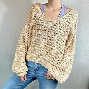 Free People muted yellow loose knit sweater size medium